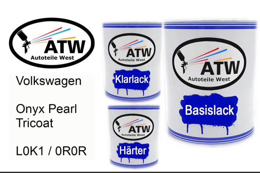 Volkswagen, Onyx Pearl Tricoat, L0K1 / 0R0R: 1L Lackdose + 1L Klarlack + 500ml Härter - Set, von ATW Autoteile West.